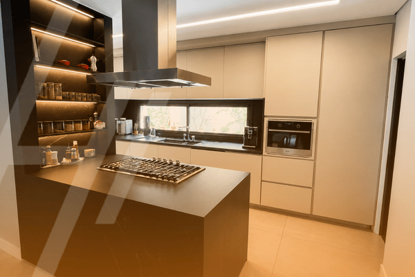 cozinha planejada com eletrodomésticos embutidos